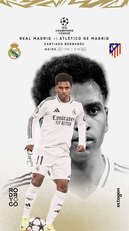 歐冠馬德里德比！羅德里戈曬個人海報：伯納烏見，HALA MADRID