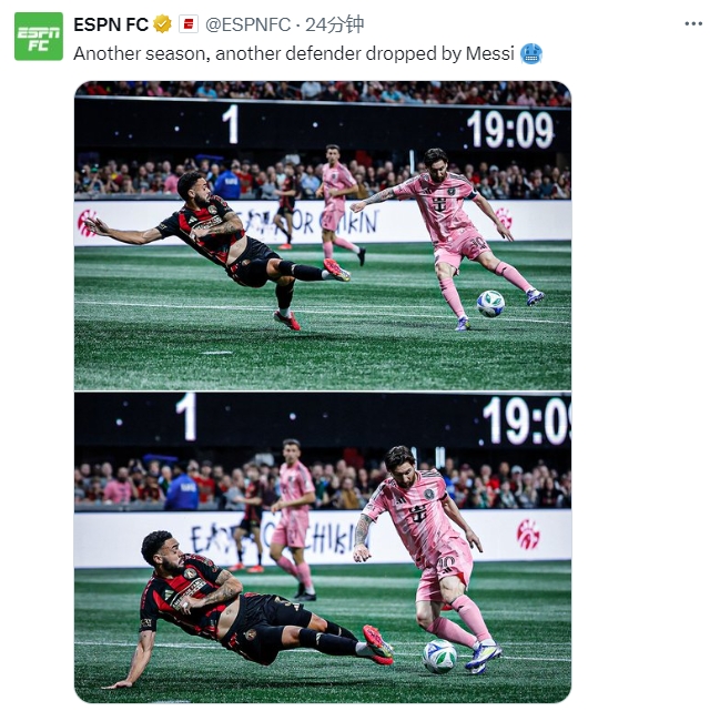 名場面記錄！ESPN曬照：又一個賽季，又一名后衛(wèi)被梅西扣倒