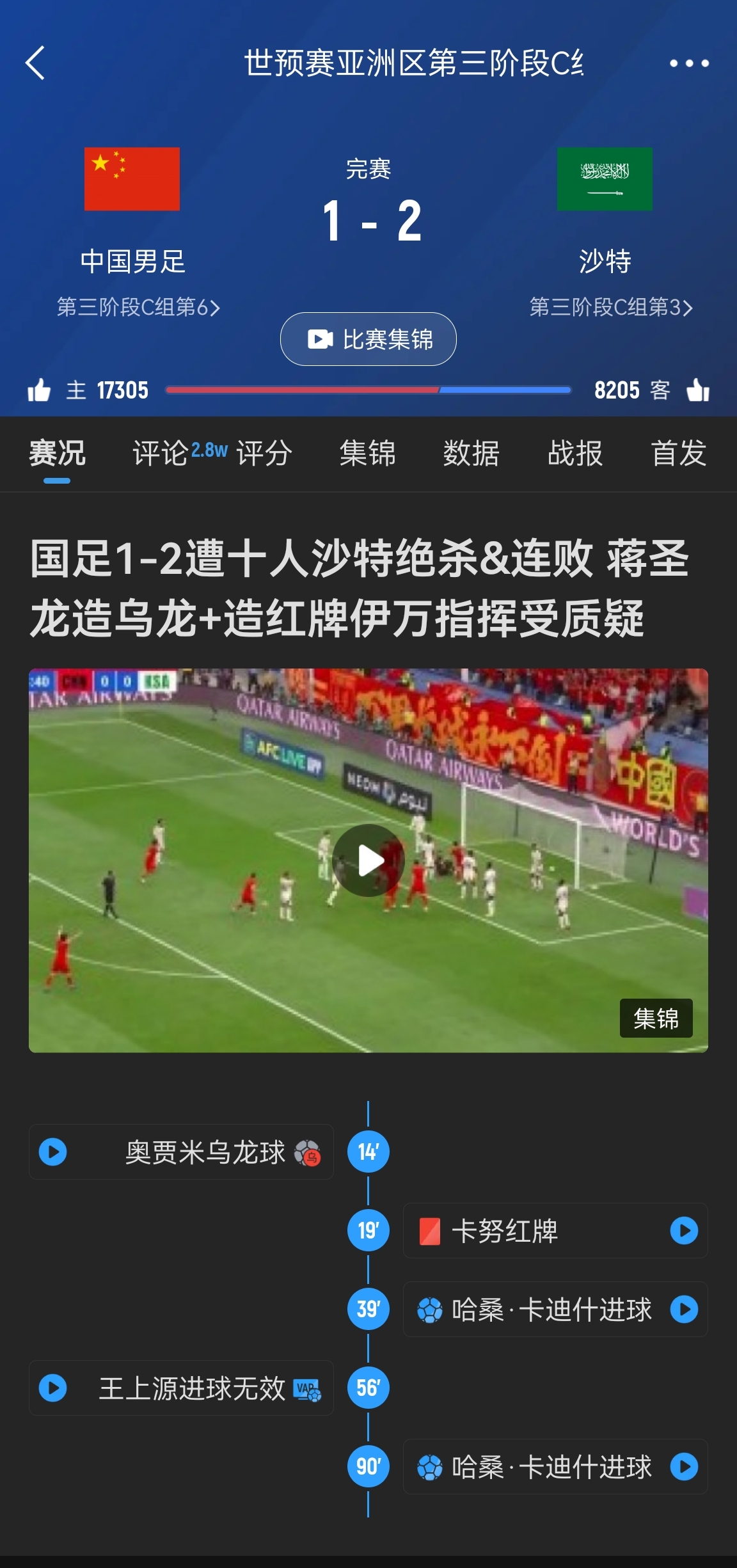 今天什么劇本？首戰(zhàn)沙特也是半場(chǎng)紅牌+蔣光太傷退，最后國足被翻